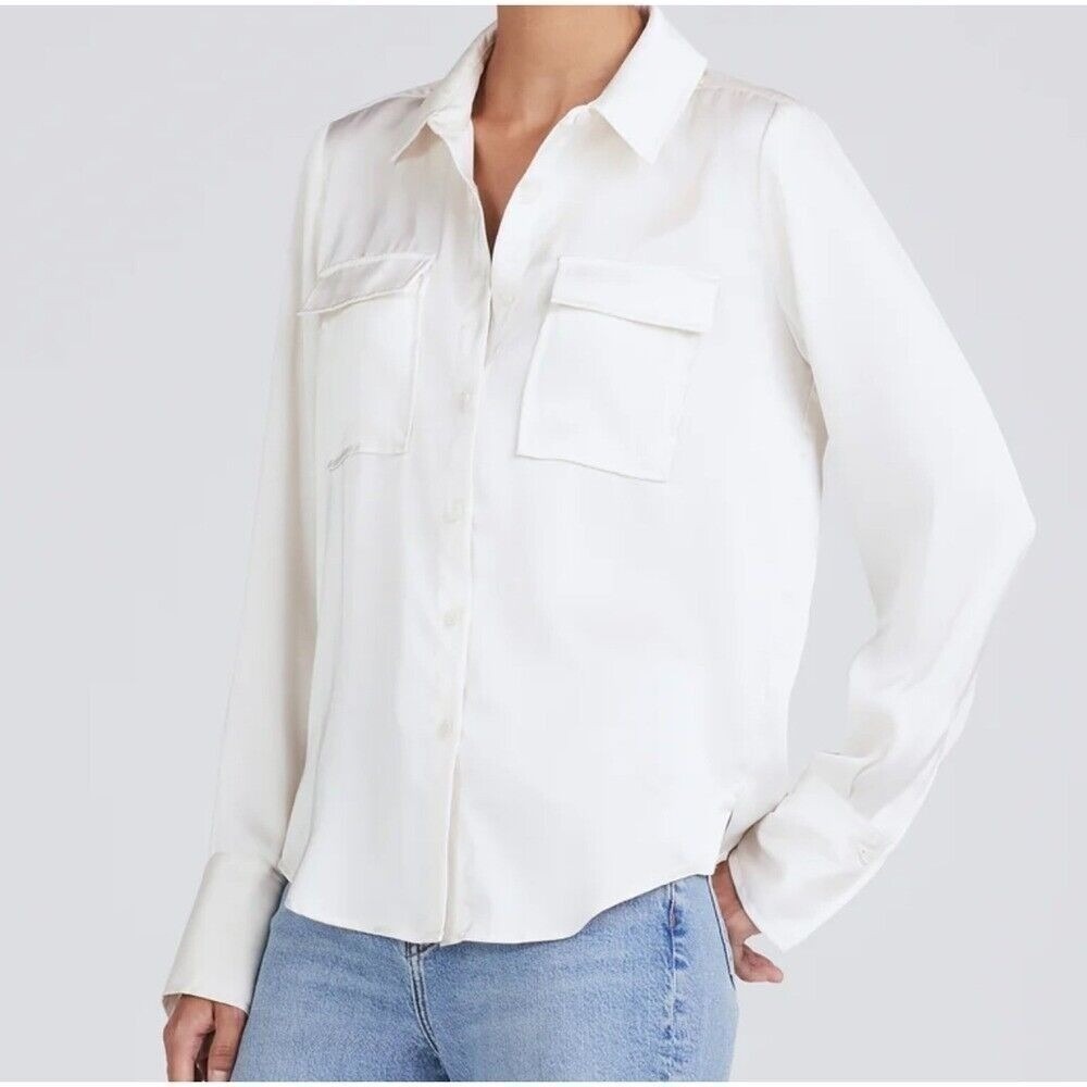 Derek Lam 10 Crosby Loretta Blouse Women's 2XL Ivory Button Down Top NWT Neutral